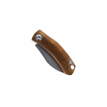 Kunwu Nano Neck Folding Knife Spotted Copper Handle ZDP-189 Plain Edge Bead Blast Finish J729