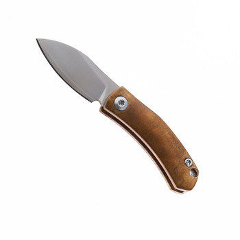 Kunwu Nano Neck Folding Knife Spotted Copper Handle ZDP-189 Plain Edge Bead Blast Finish J729