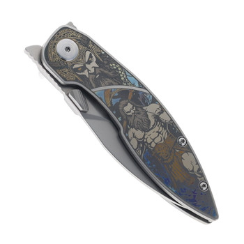 Kunwu Folding Knife Laser Pattern Titanium Handle M390 Plain Edge Mirror/Ceramic Bead Blast Finish CH602T