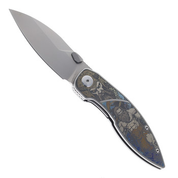 Kunwu Folding Knife Laser Pattern Titanium Handle M390 Plain Edge Mirror/Ceramic Bead Blast Finish CH602T