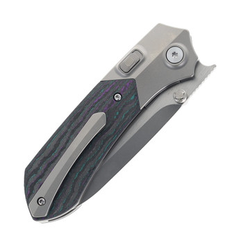Remette RT-Meteor Folding Knife Titanium/Jazzy Camo Carbon Handle M390 Drop Point Plain Edge Wire Drawn Finish RTPT-JAC