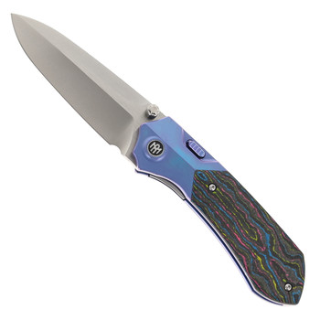 REMETTE RT-Meteor Folding Knife Blue Titanium/Ultimate Warrior CamoCarbon Handle M390 Drop Point Plain Edge Pearlescent Satin Finish RTPT-UC