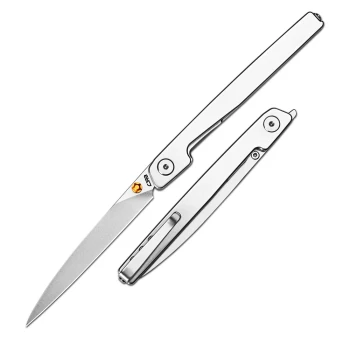 CJRB Lanky Thumb Stud & Front Flipper Liner Lock Folding Knife Steel Handle CPM S90V Stonewash Blade J1965G-ST