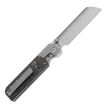 Knife Standards RR Station Framelock Folding Knife GOLD Member TItanium Handle with Gold Carbon Fiber Inlay Satin Vanax Superclean Blade