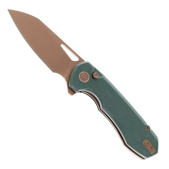 Remette RT-Camel Folding Knife Green G10 Handle 14C28N Plain Edge Gold Titanium-Plated Blade RTCMLD