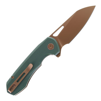 Remette RT-Camel Folding Knife Green G10 Handle 14C28N Plain Edge Gold Titanium-Plated Blade RTCMLD