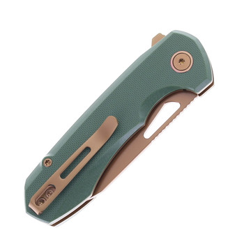 Remette RT-Camel Folding Knife Green G10 Handle 14C28N Plain Edge Gold Titanium-Plated Blade RTCMLD