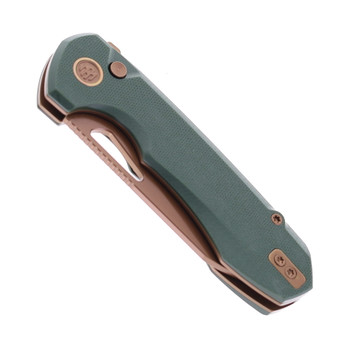 Remette RT-Camel Folding Knife Green G10 Handle 14C28N Plain Edge Gold Titanium-Plated Blade RTCMLD