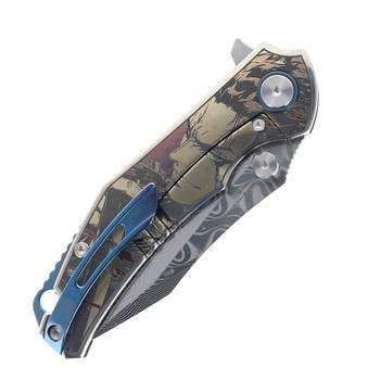 SixLeaf Folding Knife Silver Titanium/Mother of Pearl Handle Damascus Plain Edge Dragon Scale Blade Finish SL-106-6-Dragon