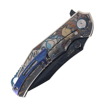 SixLeaf Flipper Folding Knife DLC Damascus Blade Titanium Handle SL-73-2