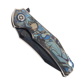 SixLeaf Flipper Folding Knife DLC Damascus Blade Titanium Handle SL-73-2