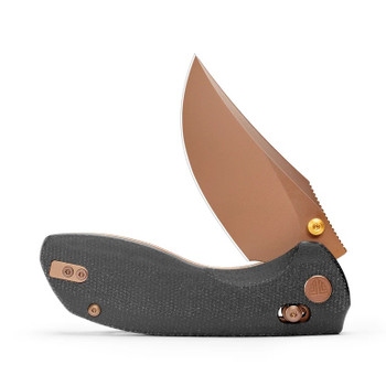 TRIVISA Hippo Folding Knife Black Micarta Handle 14C28N Plain Edge Rose Gold PVD Blade Hippo-BM