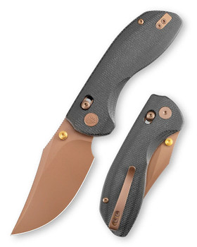 TRIVISA Hippo Folding Knife Black Micarta Handle 14C28N Plain Edge Rose Gold PVD Blade Hippo-BM
