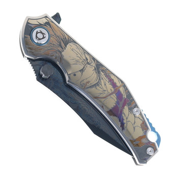 SixLeaf Flipper Folding Knife DLC Damascus Blade Anime Themed Titanium Handle SL-73-4