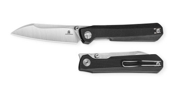 Bestechman Folding Knife Black G10 Handle AEB-L Plain Edge Stonewash/Machine Satin Finish BMK20A