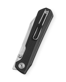 Bestechman Folding Knife Black G10 Handle AEB-L Plain Edge Stonewash/Machine Satin Finish BMK20A