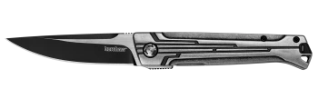 Kershaw Noventa Flipper Folding Knife Stonewashed Black-Oxide Coating Stainless Steel Handle Drop Point D2 Black Blade KS2060