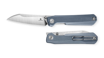 Bestechman Folding Knife Blue G10 Handle AEB-L Plain Edge Stonewash/Machine Satin Finish BMK20C