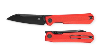 Bestechman Folding Knife Red G10 Handle AEB-L Plain Edge Black PVD Finish BMK20E