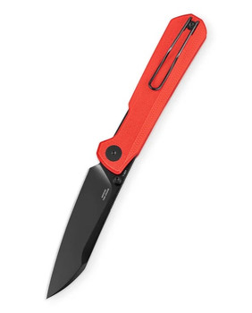 Bestechman Folding Knife Red G10 Handle AEB-L Plain Edge Black PVD Finish BMK20E