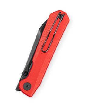 Bestechman Folding Knife Red G10 Handle AEB-L Plain Edge Black PVD Finish BMK20E