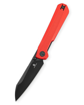 Bestechman Folding Knife Red G10 Handle AEB-L Plain Edge Black PVD Finish BMK20E