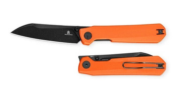 Bestechman Folding Knife Orange G10 Handle AEB-L Plain Edge Black PVD Stonewash Finish BMK20F