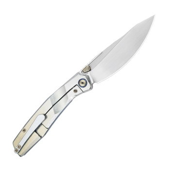 Astrome Folding Knife Light Brown Crystallized Titanium Handle S90V Plain Edge Hand Rubbed Satin Finish FM23007-D