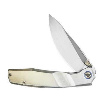 Astrome Folding Knife Light Brown Crystallized Titanium Handle S90V Plain Edge Hand Rubbed Satin Finish FM23007-D