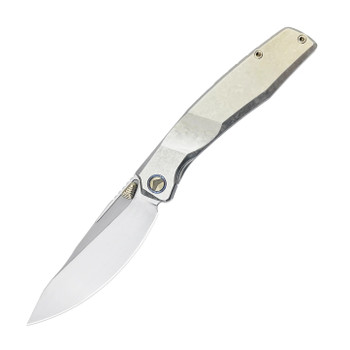 Astrome Folding Knife Light Brown Crystallized Titanium Handle S90V Plain Edge Hand Rubbed Satin Finish FM23007-D