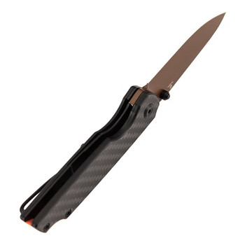 Tenable Mini Warrior Folding Knife Twill Carbon Fiber/G10 Handle Nitro-V Plain Edge Gold Finish B2005A4