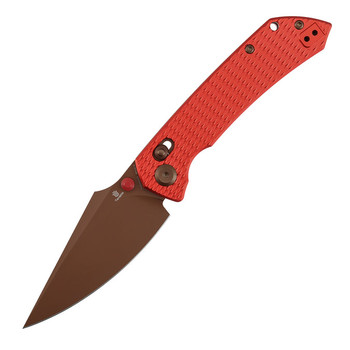 Tenable Fenrir Folding Knife Red Anodized Aluminum Diamond Pattern Handle Nitro-V Plain Edge Rose Gold Finish T1034V17