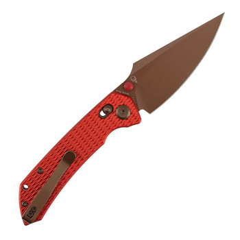 Tenable Fenrir Folding Knife Red Anodized Aluminum Diamond Pattern Handle Nitro-V Plain Edge Rose Gold Finish T1034V17