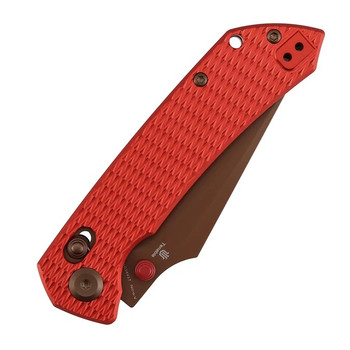 Tenable Fenrir Folding Knife Red Anodized Aluminum Diamond Pattern Handle Nitro-V Plain Edge Rose Gold Finish T1034V17