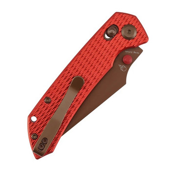 Tenable Fenrir Folding Knife Red Anodized Aluminum Diamond Pattern Handle Nitro-V Plain Edge Rose Gold Finish T1034V17