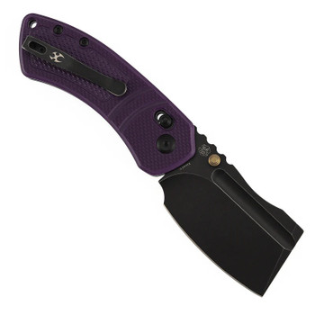Kansept Korvid V Folding Knife Purple Diamond Pattern G10 Handle D2 Plain Edge Blackwash Finish TE2030V3