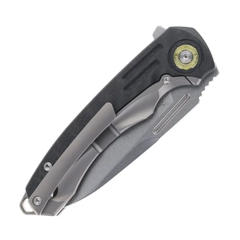 TwoSun Folding Knife Carbon Fiber/Gray Titanium Handle 14C28N Plain Edge Stonewash Finish TS530-14C28N