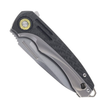 TwoSun Folding Knife Carbon Fiber/Gray Titanium Handle 14C28N Plain Edge Stonewash Finish TS530-14C28N