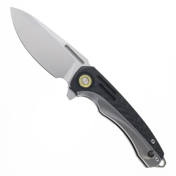 TwoSun Folding Knife Carbon Fiber/Gray Titanium Handle 14C28N Plain Edge Stonewash Finish TS530-14C28N