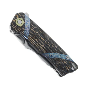 TwoSun Folding Knife Carbon Fiber/Titanium Handle M390 Plain Edge Stonewash Finish TS513-M390-Gold-CF