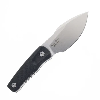 TwoSun Fixed Blade Knife Black Carbon Fiber Handle M390 Plain Edge TS542
