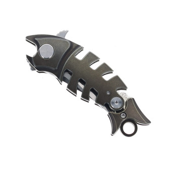 Petrified Fish Helmet Folding Knife Bronze Titanium Handle M390 Plain Edge Satin Finish PF900