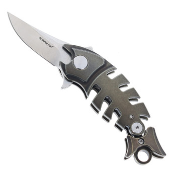 Petrified Fish Helmet Folding Knife Bronze Titanium Handle M390 Plain Edge Satin Finish PF900