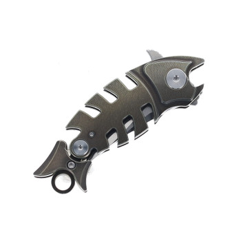 Petrified Fish Helmet Folding Knife Bronze Titanium Handle M390 Plain Edge Satin Finish PF900