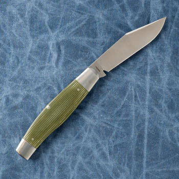 (Strong Pull) Open Box/Returned Jack Wolf Knives Stockman Slip Joint Folding Knife Green Canvas Micarta Handle 14C28N Blade