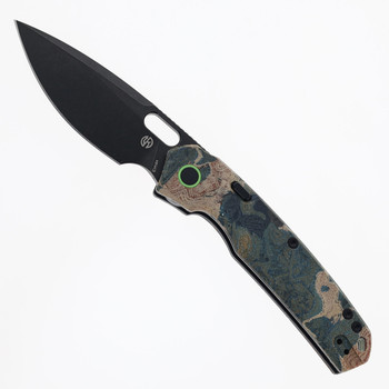 (Damaged Handle) Open Box/Returned Vosteed Folding Knife Canvas Rag Burl/Blue Current Micarta Handle Elmax Drop Point Plain Edge Black Stonewash Finish A2235