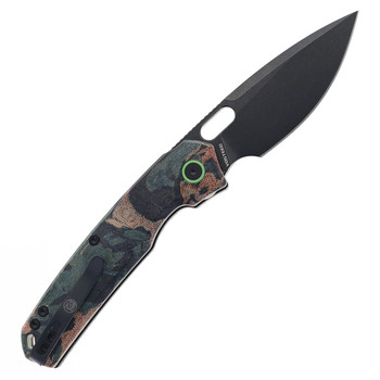 (Damaged Handle) Open Box/Returned Vosteed Folding Knife Canvas Rag Burl/Blue Current Micarta Handle Elmax Drop Point Plain Edge Black Stonewash Finish A2235