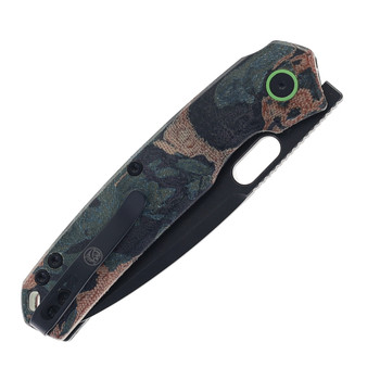(Damaged Handle) Open Box/Returned Vosteed Folding Knife Canvas Rag Burl/Blue Current Micarta Handle Elmax Drop Point Plain Edge Black Stonewash Finish A2235