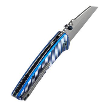 Kansept Main Street Folding Knife Blue/Natural Aluminum Striped Handle Elmax Plain Edge Stonewash Finish K1015H3