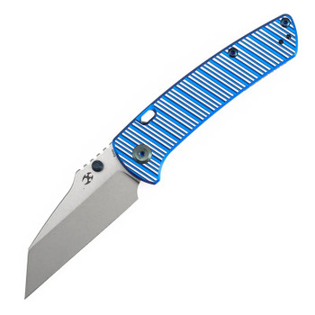 Kansept Main Street Folding Knife Blue/Natural Aluminum Striped Handle Elmax Plain Edge Stonewash Finish K1015H3